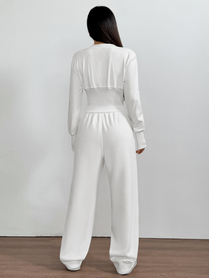 OA037 Women's waist cardigan top casual sports pants set(Can be customized printing)