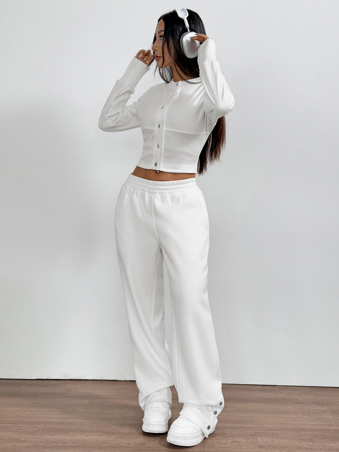 OA037 Women's waist cardigan top casual sports pants set(Can be customized printing)