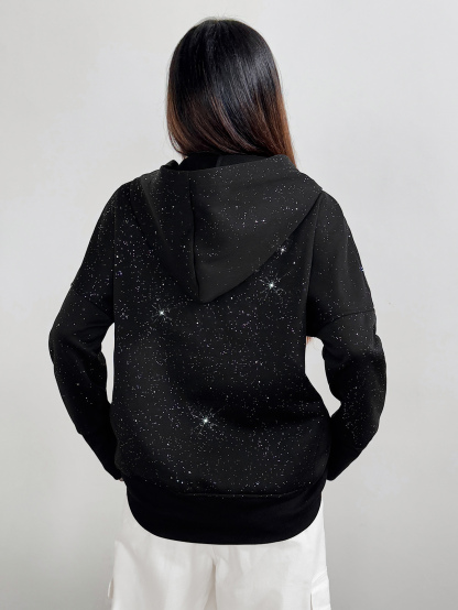 Women's casual hooded sweatshirt with silver embellishments