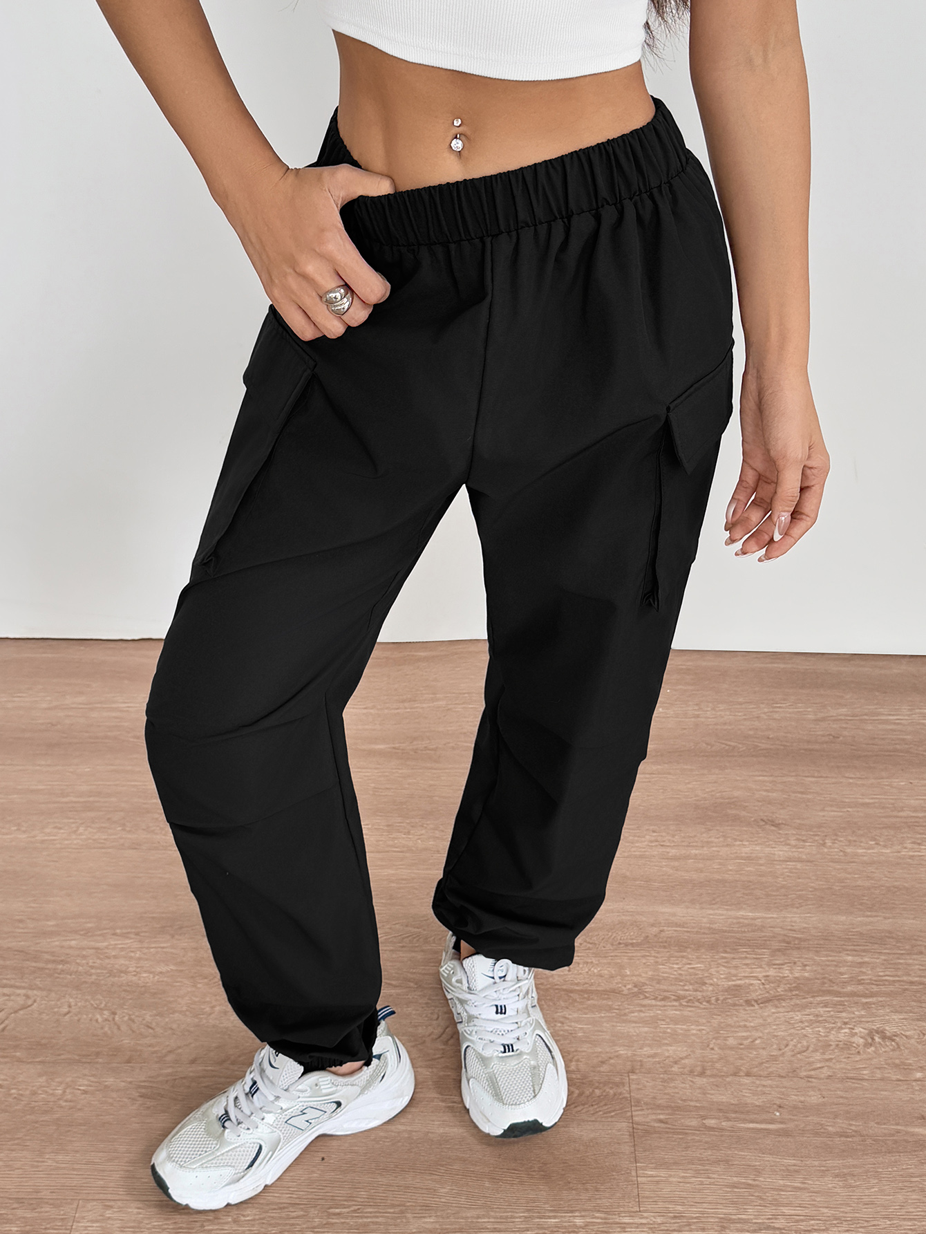 Flap Pocket Side Cargo Pants Color: black, gray, burgundy