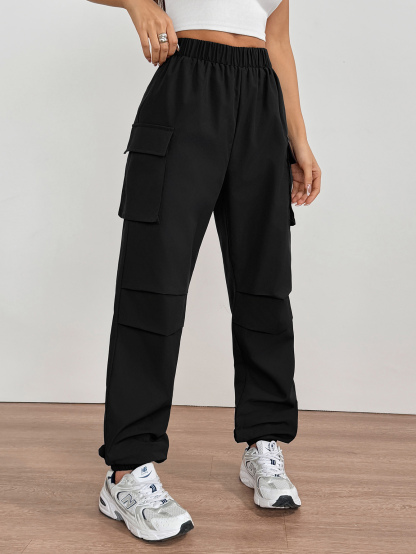 Flap Pocket Side Cargo Pants Color: black, gray, burgundy