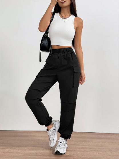 Flap Pocket Side Cargo Pants Color: black, gray, burgundy