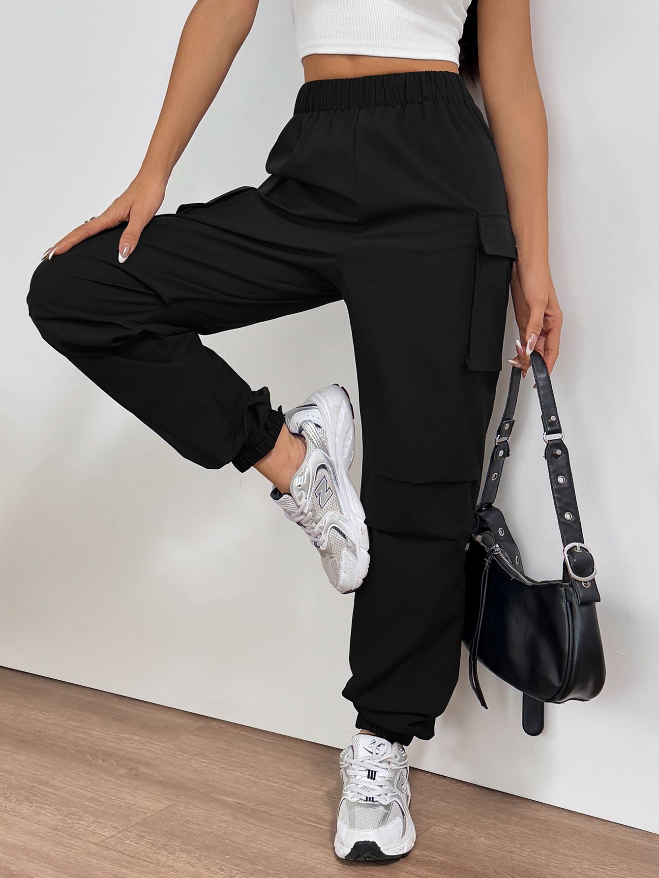 Flap Pocket Side Cargo Pants Color: black, gray, burgundy