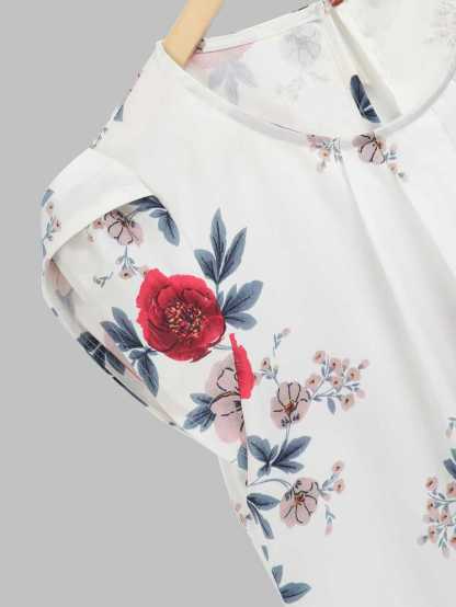 Holidaya Floral Print Pleated Cap Sleeve Top