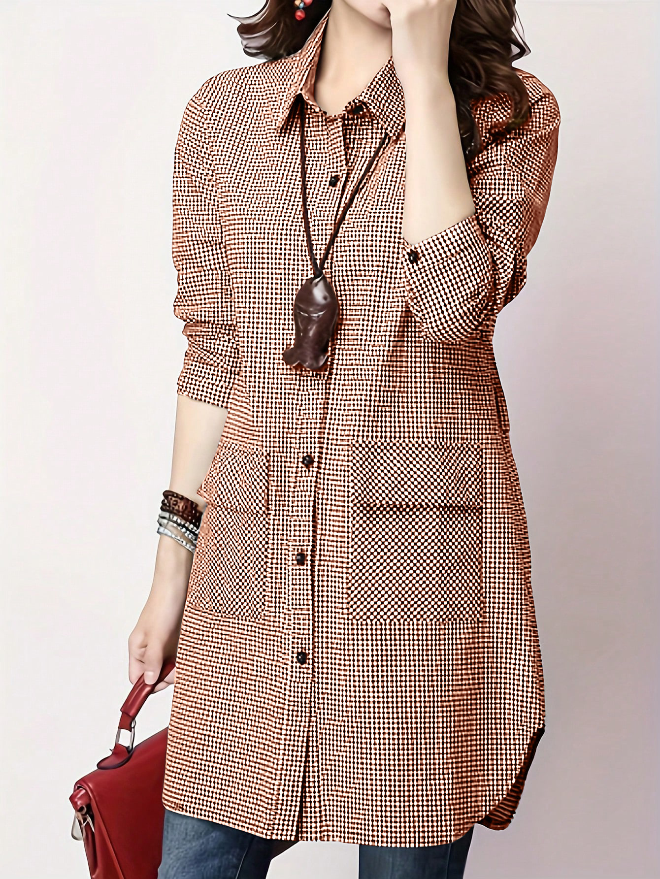  XH498 Women's Plaid Shirt,Long Sleeve Tops Fall Cloth For Women