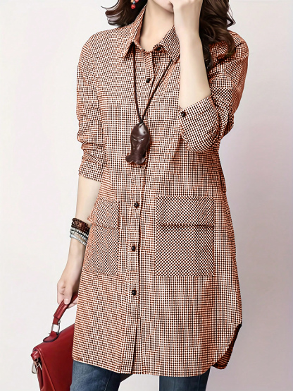  XH498 Women's Plaid Shirt,Long Sleeve Tops Fall Cloth For Women