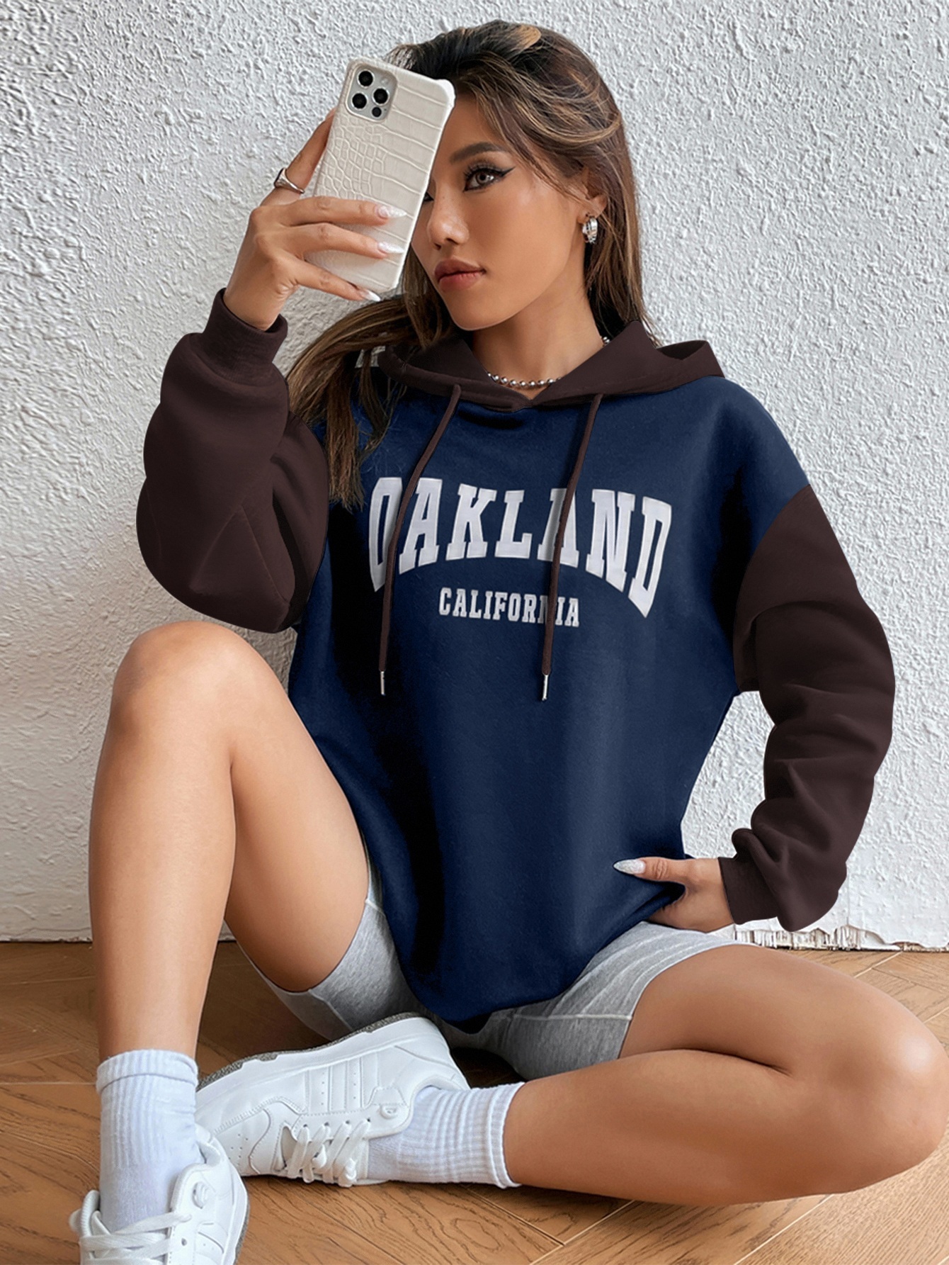 SPS001 Letter Graphic Colorblock Drop Shoulder Drawstring Thermal Hoodie,Long Sleeve Tops Graduation,Back To School Outfits,Graduation,Teacher Outfits For Women,Back To School Pullover Fall Outfit(Can be customized printing)
