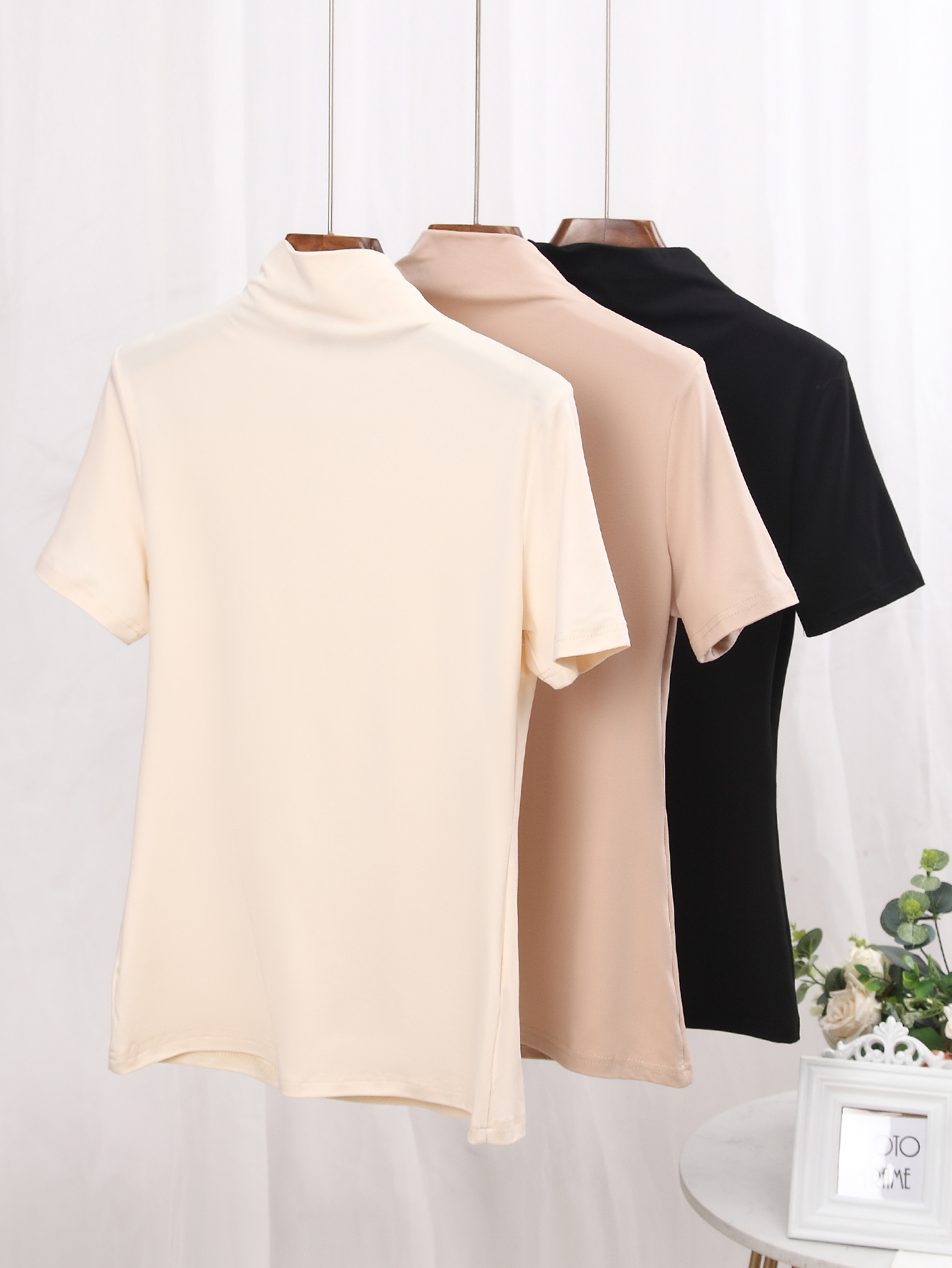 3pcs Mock Neck Tee(Can be customized printing)