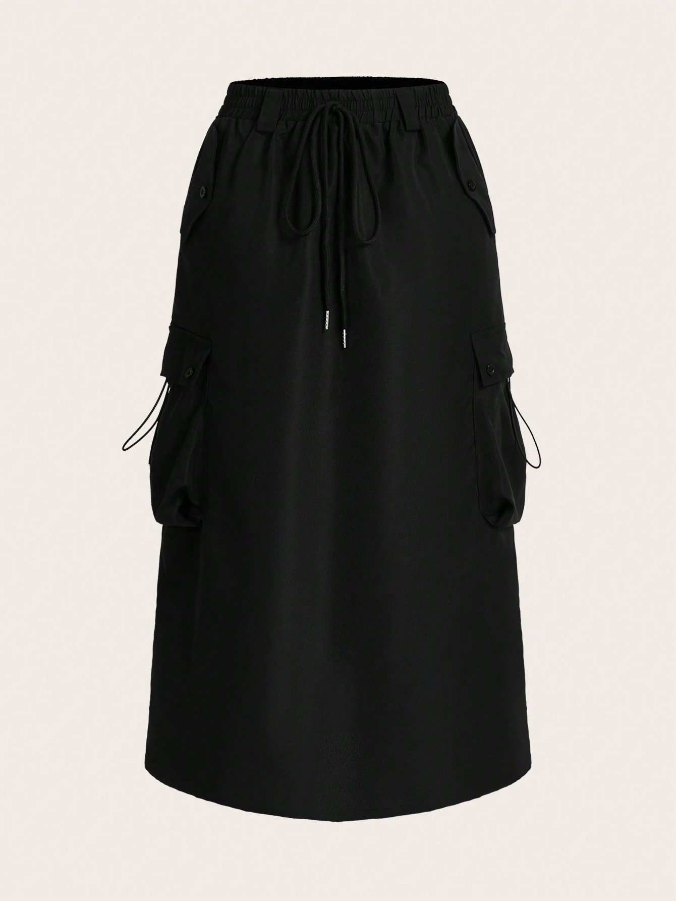 XD242 Women Spring/Summer Leisure Solid Color Drawstring Waist Tooling Skirt