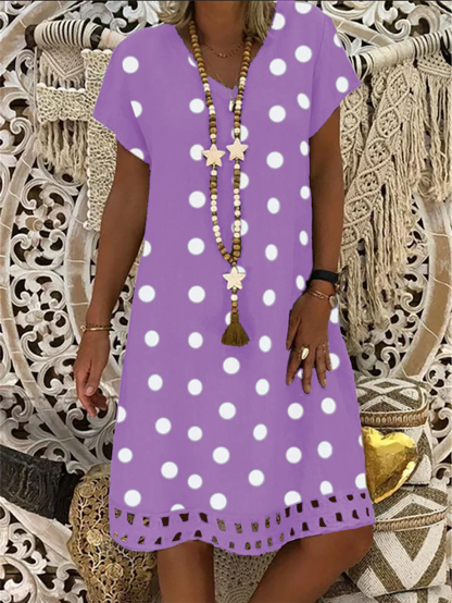 Women's Polka Dot Printed V-Neck Short Sleeve Dress