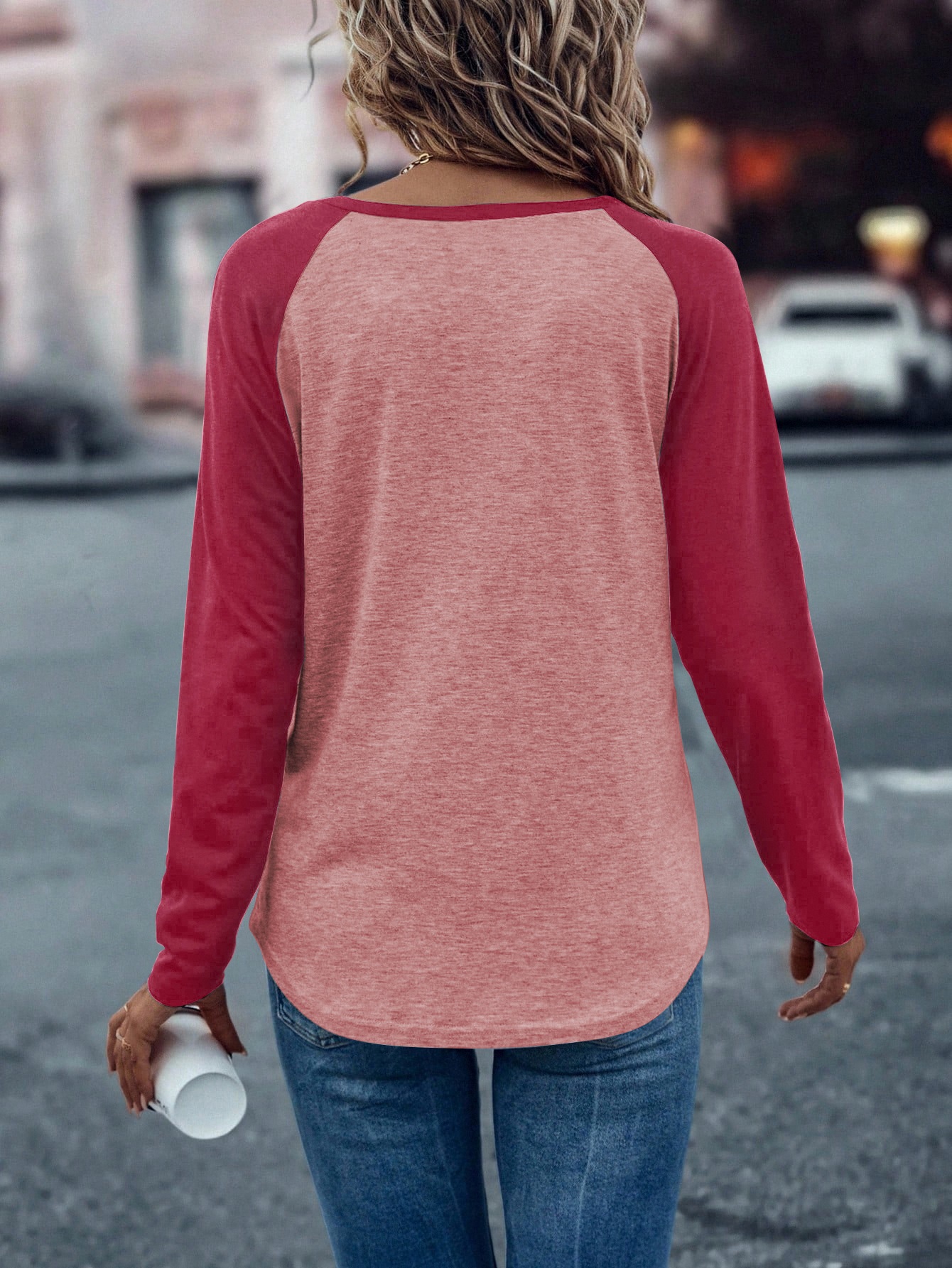 XH315 Colorblock Raglan Sleeve Tee Graphic Tees Women Tops(Can be customized printing)