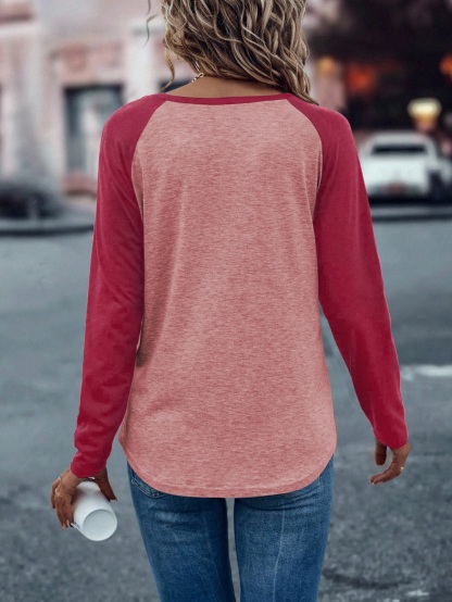 XH315 Colorblock Raglan Sleeve Tee Graphic Tees Women Tops(Can be customized printing)