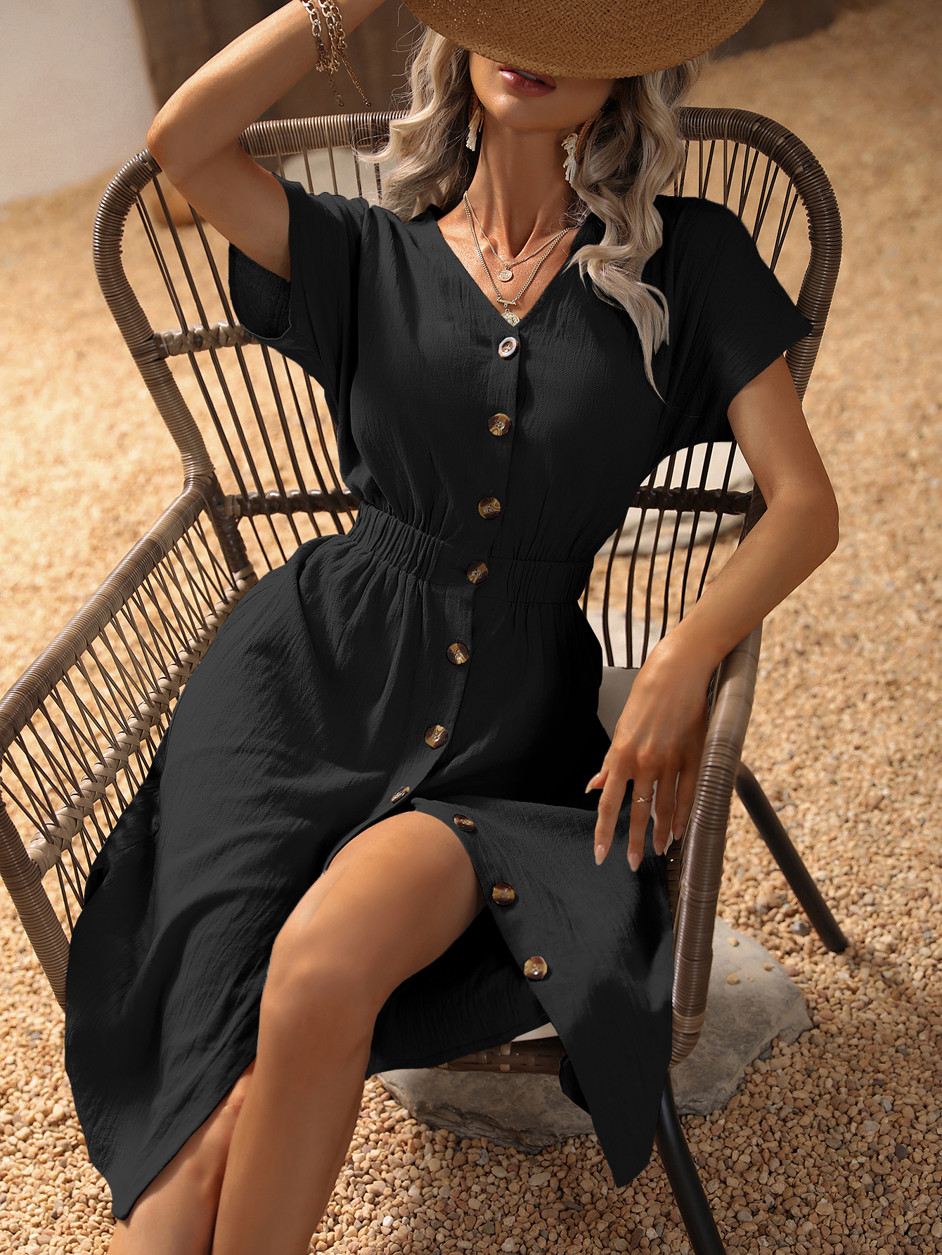  T193 Front Batwing Sleeve Dress