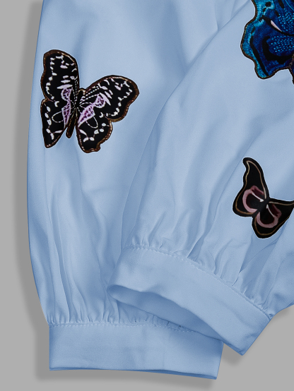 XD267 Women's Casual Butterfly Print Long Sleeve Blouse Women Shirt