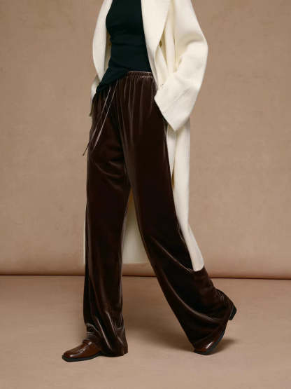 lgy175 Women's Leisure Fashion Long Pants Fleece Fabric High-end Material Long Pants Drawstring Cozy Draped Pants