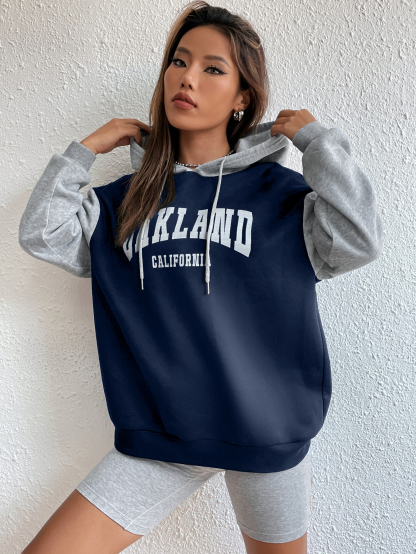 SPS001 Letter Graphic Colorblock Drop Shoulder Drawstring Thermal Hoodie,Long Sleeve Tops Graduation,Back To School Outfits,Graduation,Teacher Outfits For Women,Back To School Pullover Fall Outfit(Can be customized printing)