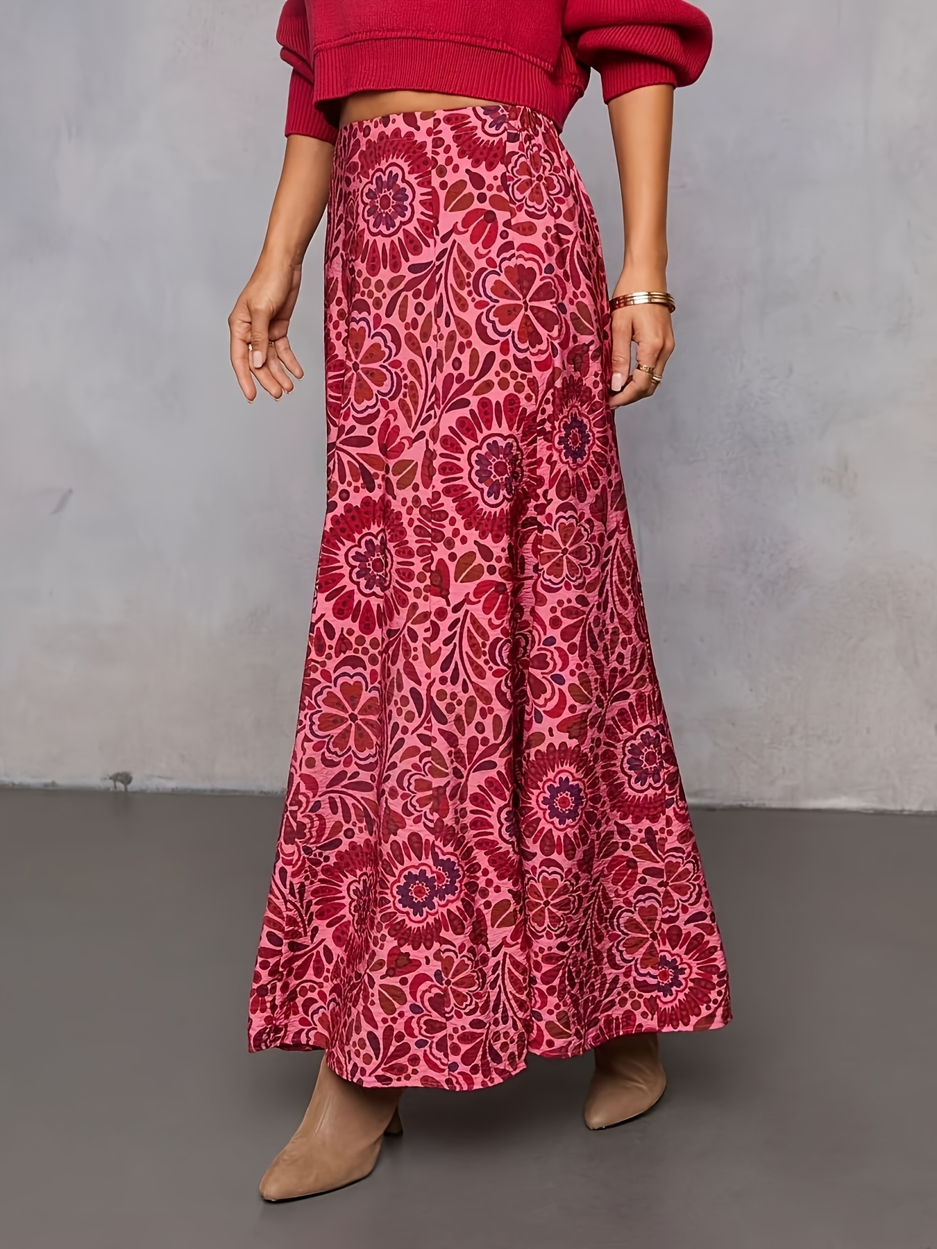 YJ140 Women's knee-length skirt, Bohemian vacation, long dress Ladies' Geometric Pattern Print Skirt 