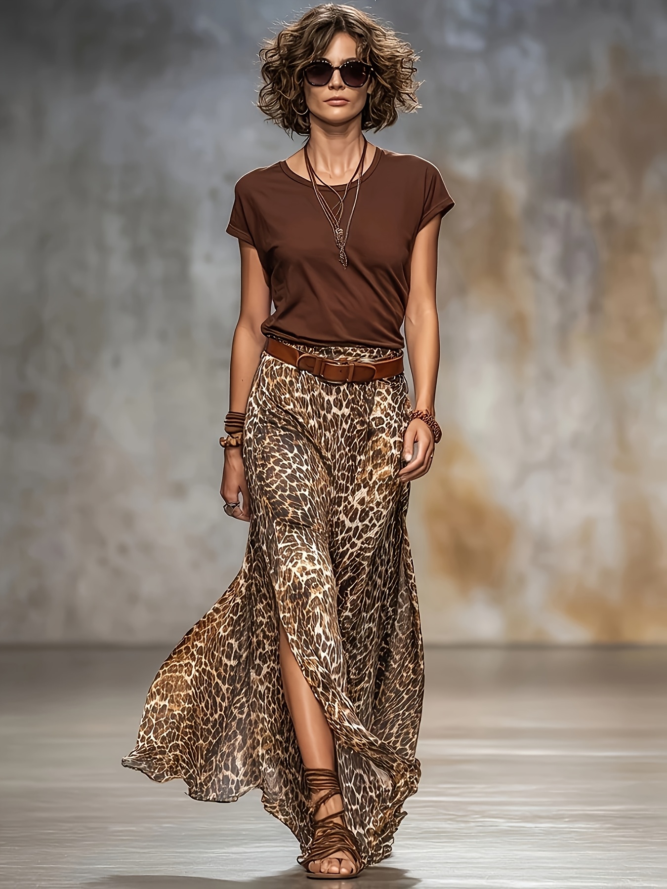 lgy177 Women's Leisure Sexy Skirt with Leopard Print (Without Belt)