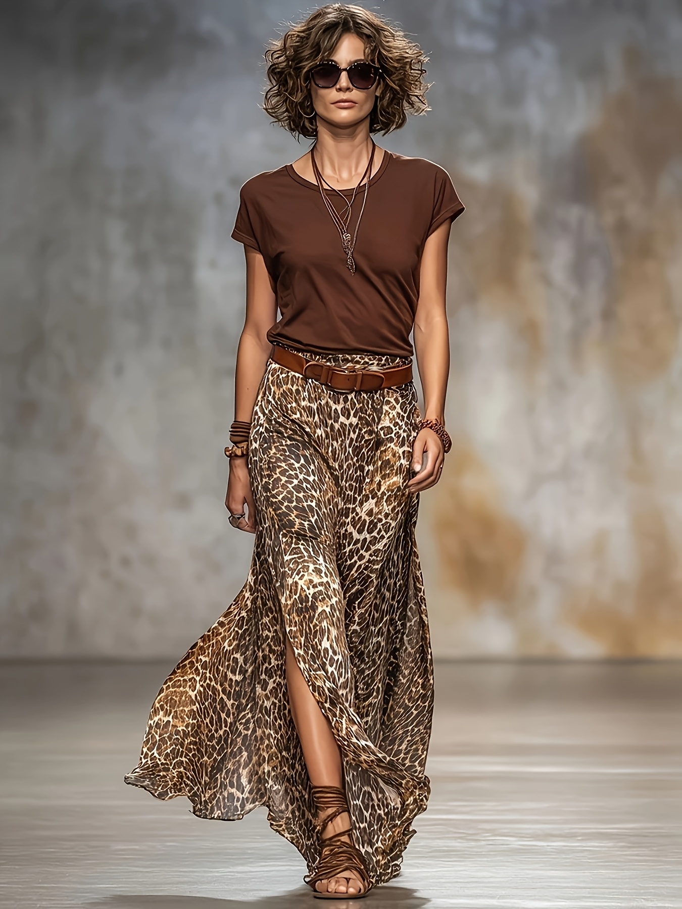 lgy177 Women's Leisure Sexy Skirt with Leopard Print (Without Belt)