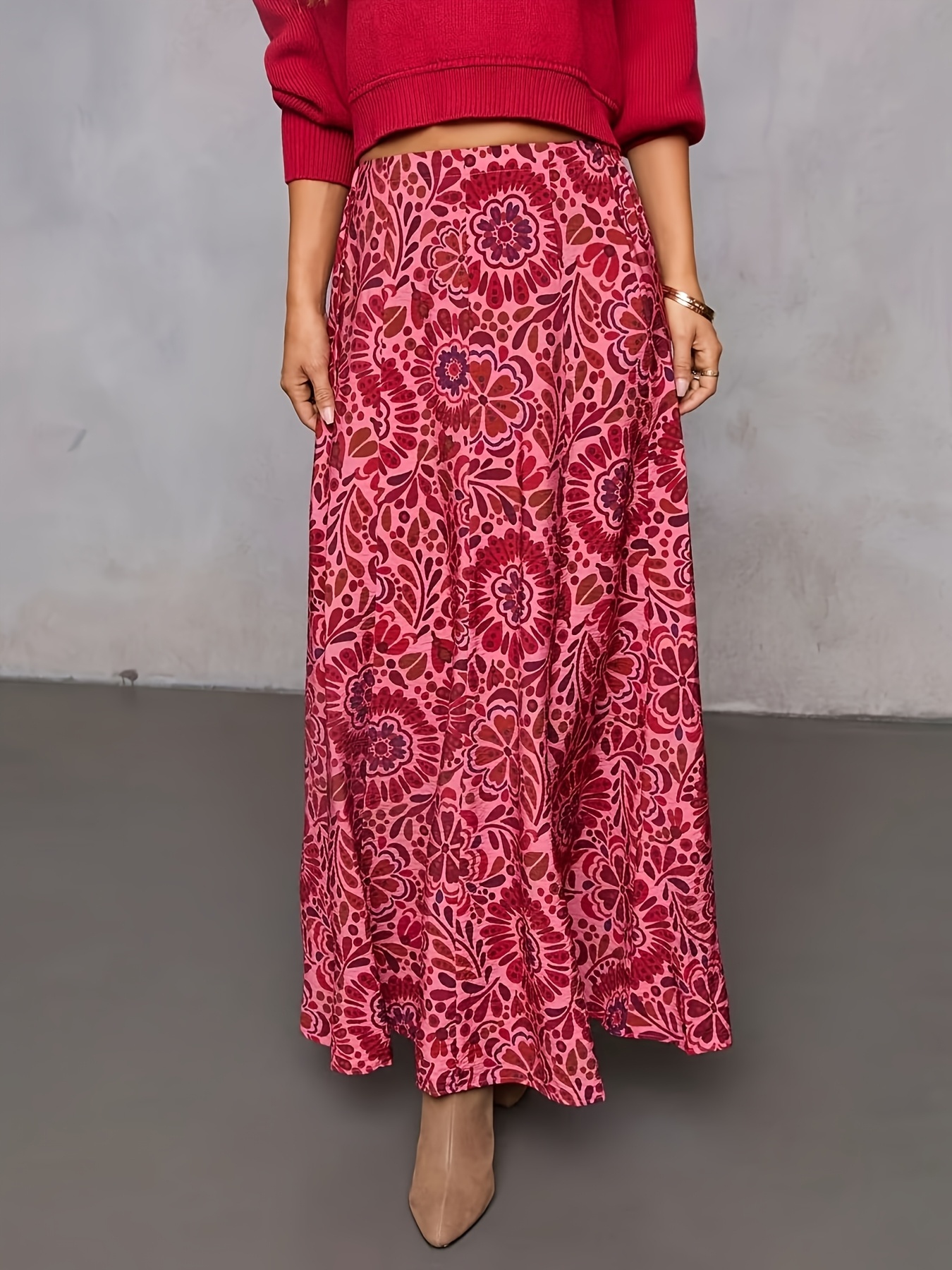 YJ140 Women's knee-length skirt, Bohemian vacation, long dress Ladies' Geometric Pattern Print Skirt