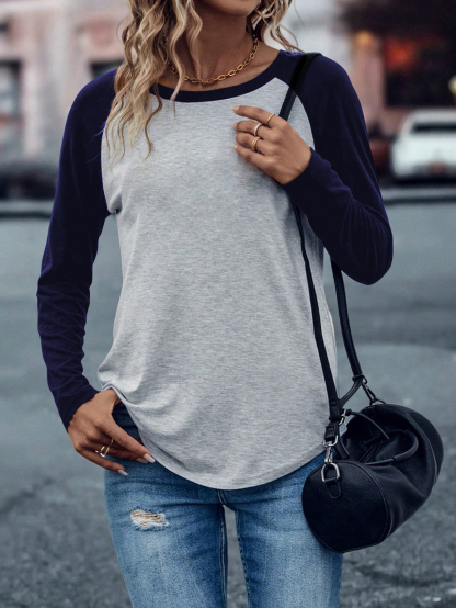 XH315 Colorblock Raglan Sleeve Tee Graphic Tees Women Tops(Can be customized printing)