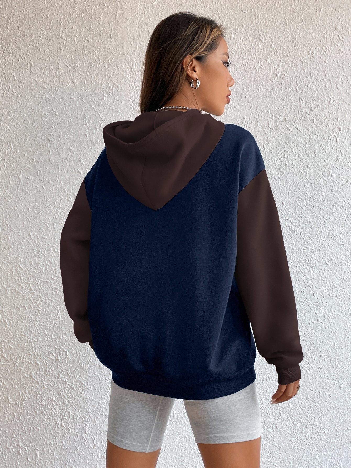 SPS001 Letter Graphic Colorblock Drop Shoulder Drawstring Thermal Hoodie,Long Sleeve Tops Graduation,Back To School Outfits,Graduation,Teacher Outfits For Women,Back To School Pullover Fall Outfit(Can be customized printing)