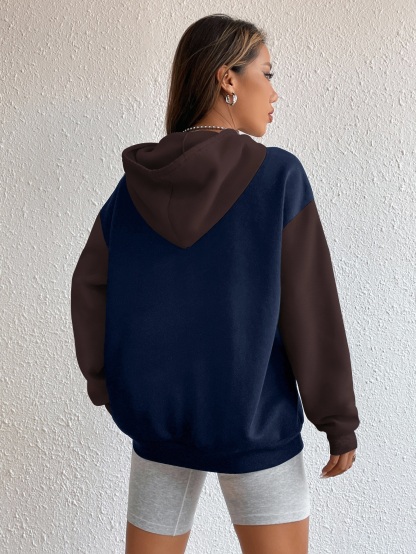 SPS001 Letter Graphic Colorblock Drop Shoulder Drawstring Thermal Hoodie,Long Sleeve Tops Graduation,Back To School Outfits,Graduation,Teacher Outfits For Women,Back To School Pullover Fall Outfit(Can be customized printing)