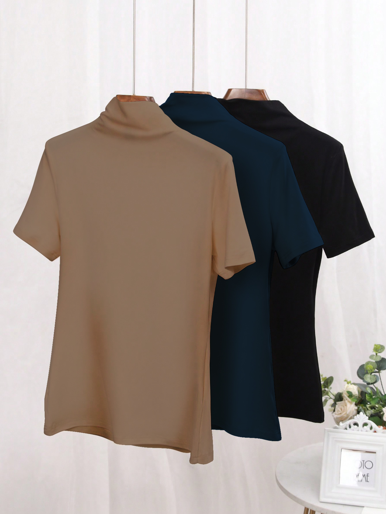 3pcs Mock Neck Tee(Can be customized printing)