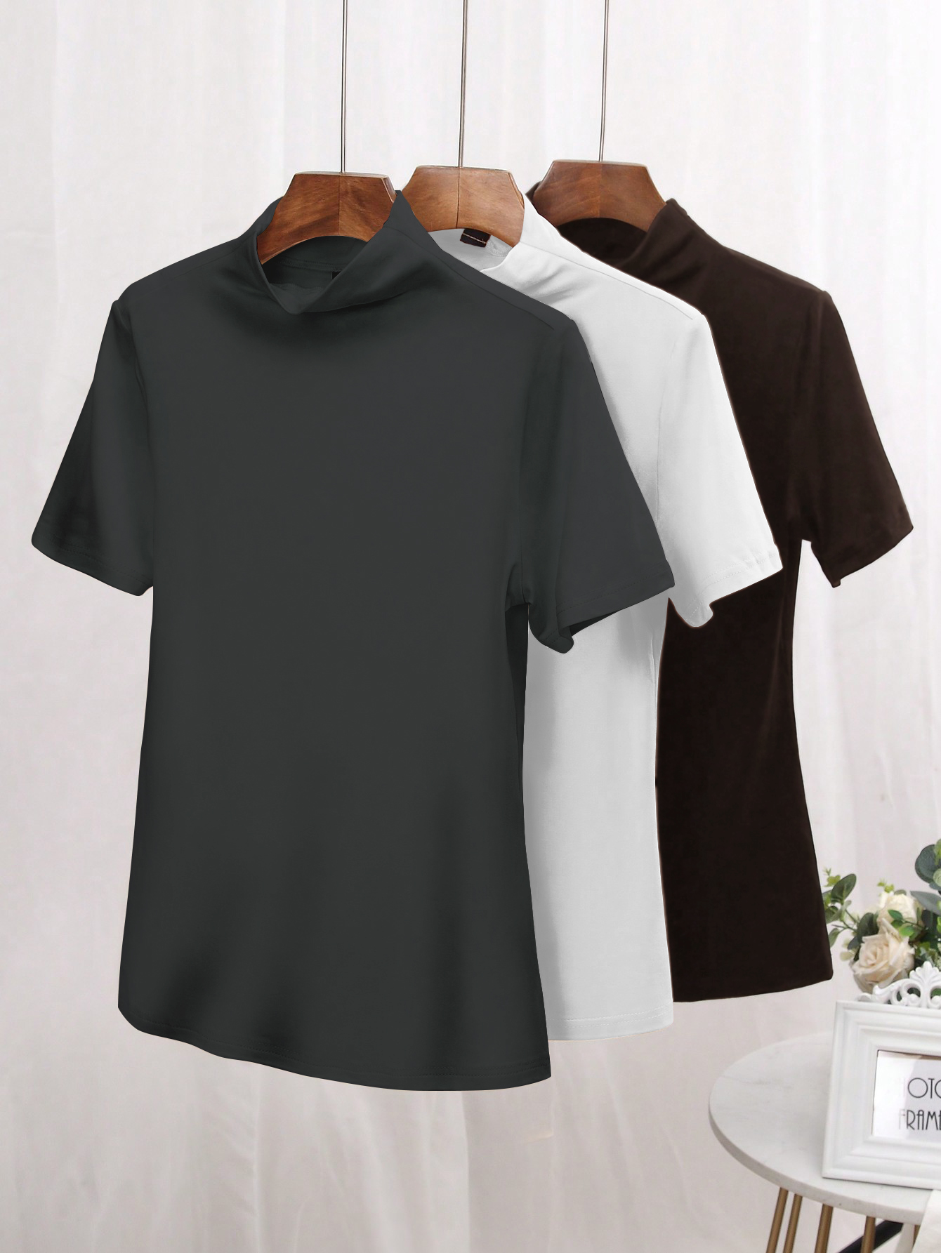 3pcs Mock Neck Tee(Can be customized printing)