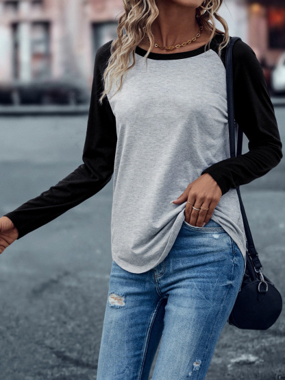 XH315 Colorblock Raglan Sleeve Tee Graphic Tees Women Tops(Can be customized printing)