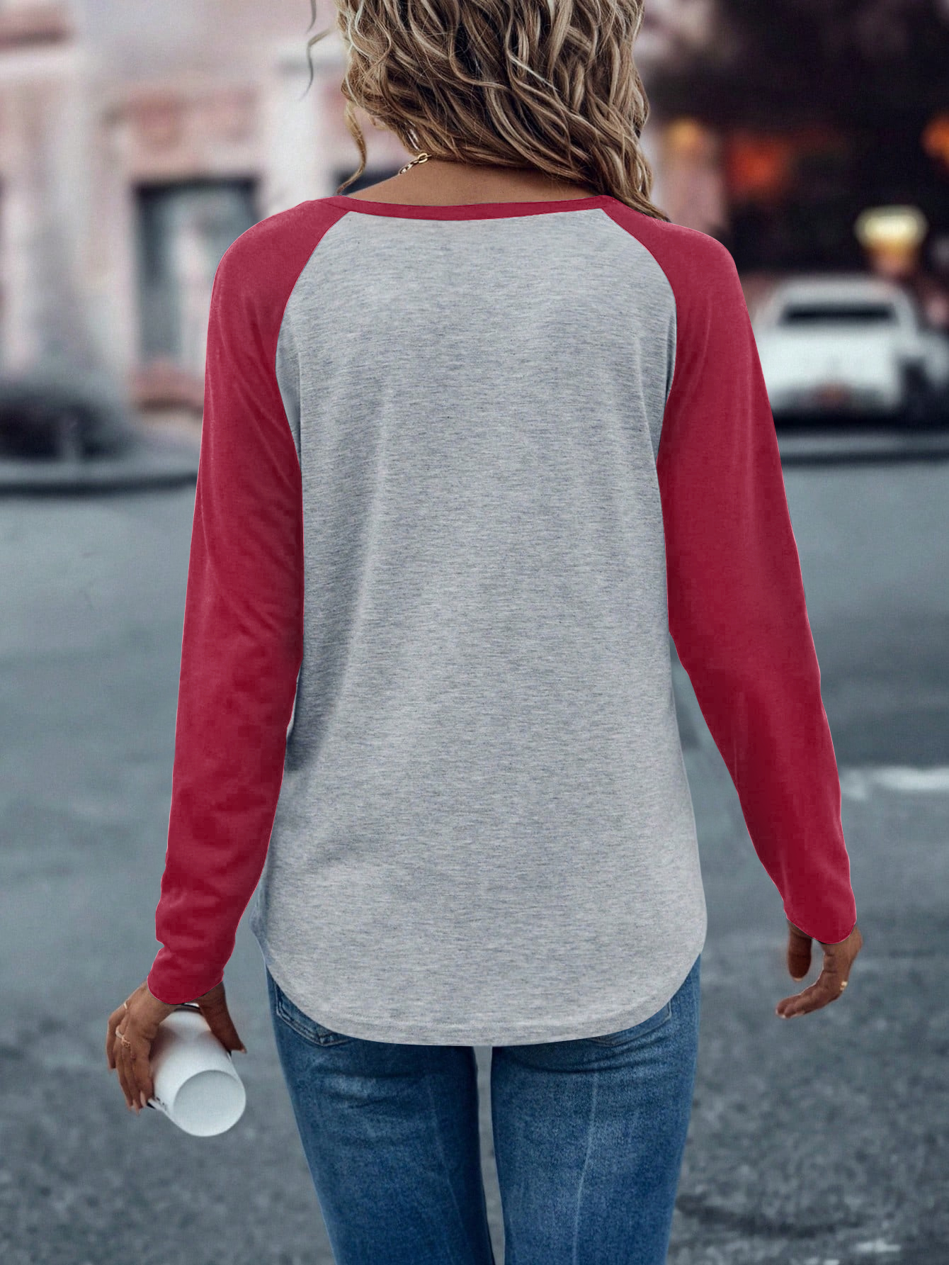 XH315 Colorblock Raglan Sleeve Tee Graphic Tees Women Tops(Can be customized printing)