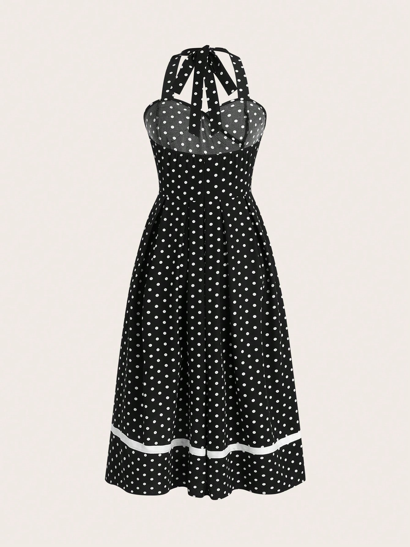 XD204 Women Summer Button Decor Polka Dot Print Halter Neck Tie Waist Dress Maxi Women Outfit
