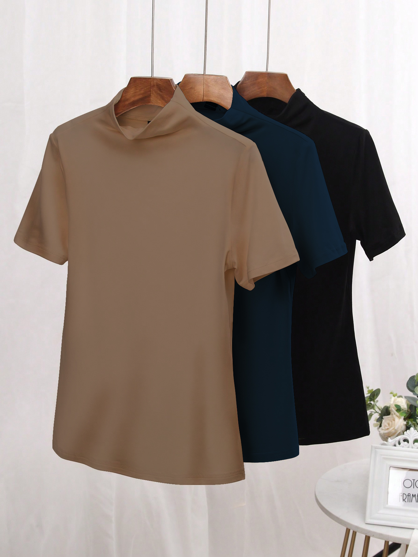 3pcs Mock Neck Tee(Can be customized printing)