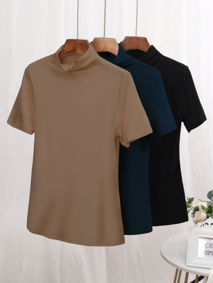 3pcs Mock Neck Tee(Can be customized printing)