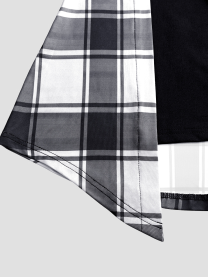 XD054 Women's Summer Asymmetrical Hem Short Sleeve Plaid Patchwork Casual T-Shirt Graphic Tees Women Tops