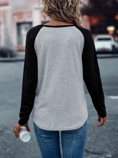 XH315 Colorblock Raglan Sleeve Tee Graphic Tees Women Tops(Can be customized printing)