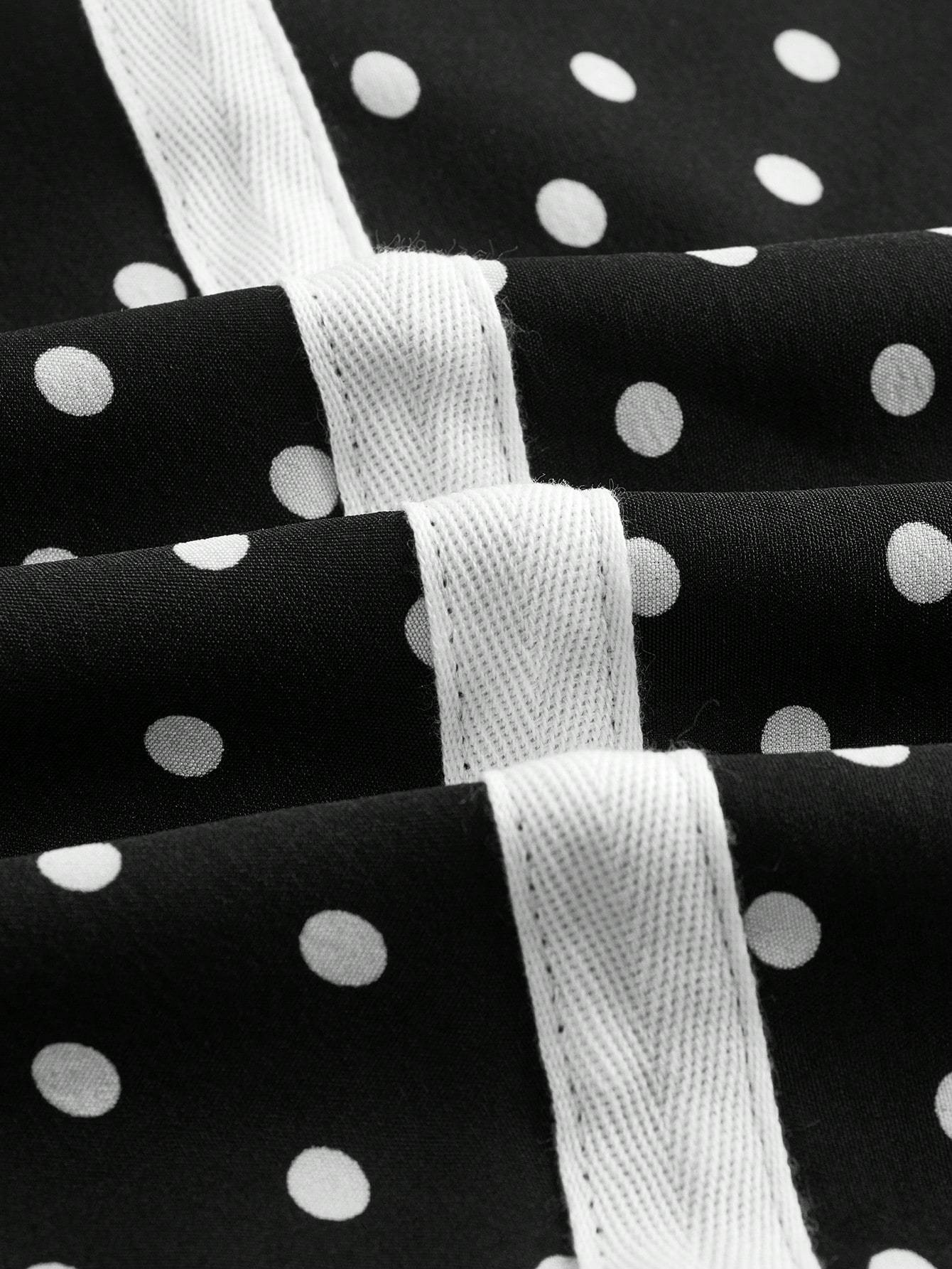 XD204 Women Summer Button Decor Polka Dot Print Halter Neck Tie Waist Dress Maxi Women Outfit