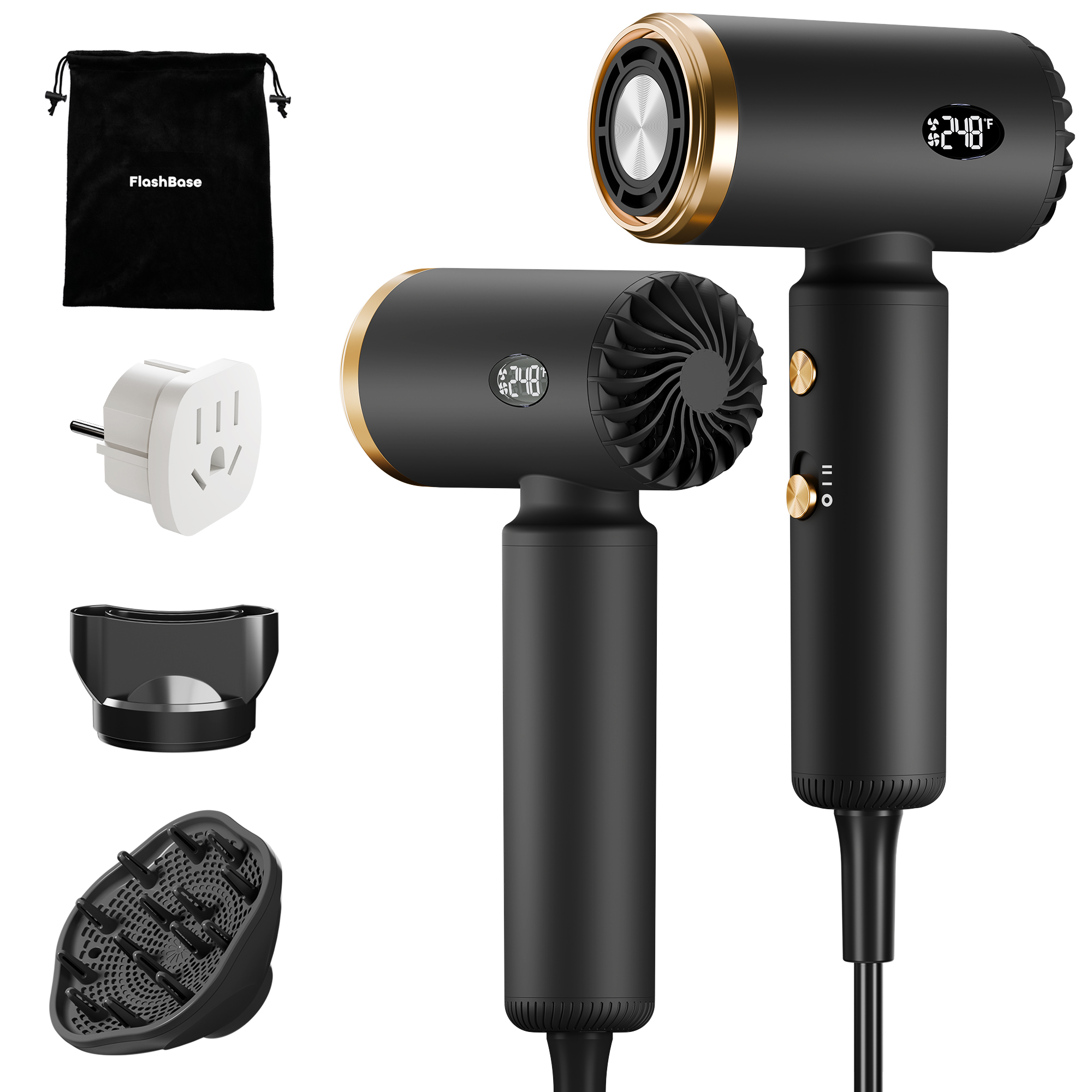 Travel Hair Dryer, Dual Voltage Mini Ionic Blow Dryer for Fast Drying, Compact Lightweight Hair Dryer with Magnetic Diffuser for Home & Travel, Portable Hairdryer International 110-240V (Black)