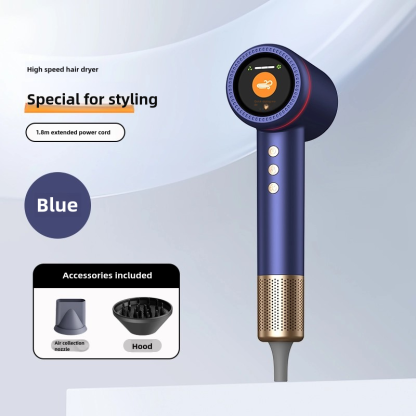 Salon-Grade Hair Dryer, Fast Drying, Frizz Reducing, Low-Noise Design (Concentrator + Diffuser) - Blue