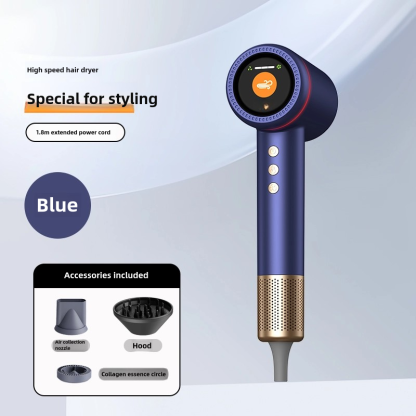 Salon-Grade Hair Dryer, Fast Drying, Frizz Reducing, Low-Noise Design (Concentrator + Diffuser + Aromatherapy Nozzle) - Blue
