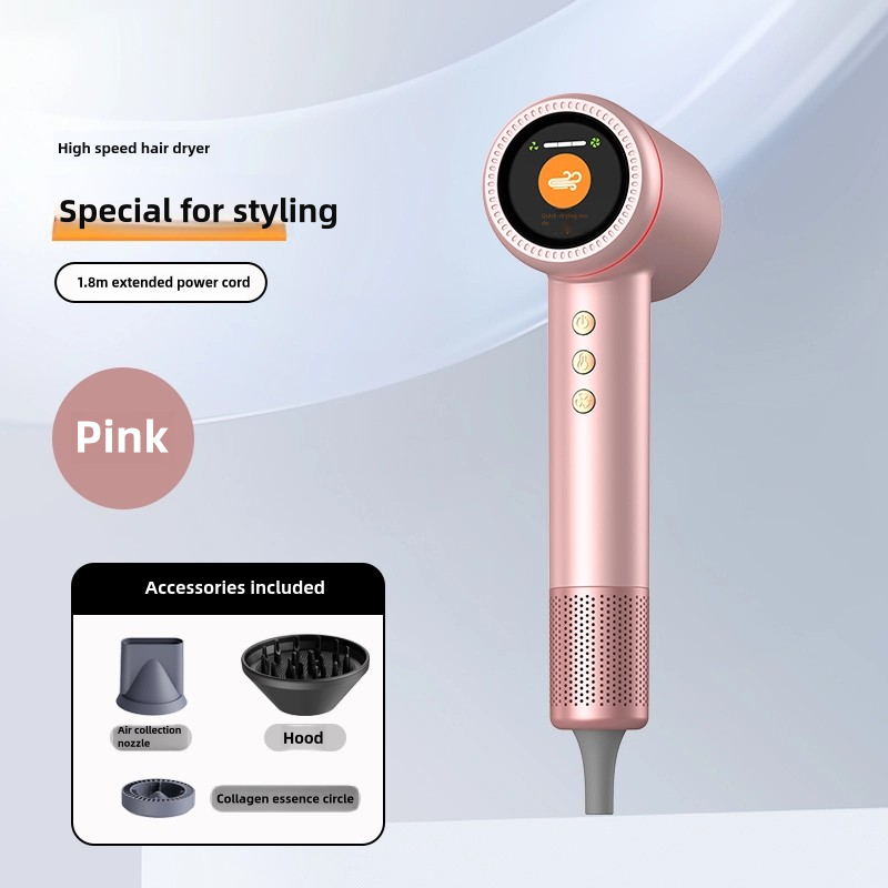 Salon-Grade Hair Dryer, Fast Drying, Frizz Reducing, Low-Noise Design (Concentrator + Diffuser + Aromatherapy Nozzle) - Pink