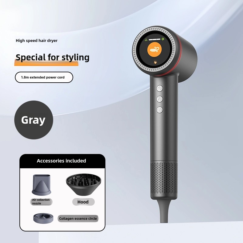 Salon-Grade Hair Dryer, Fast Drying, Frizz Reducing, Low-Noise Design (Concentrator + Diffuser + Aromatherapy Nozzle) - Gray