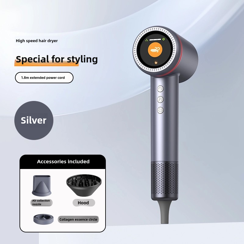 Salon-Grade Hair Dryer, Fast Drying, Frizz Reducing, Low-Noise Design (Concentrator + Diffuser + Aromatherapy Nozzle) - Silver