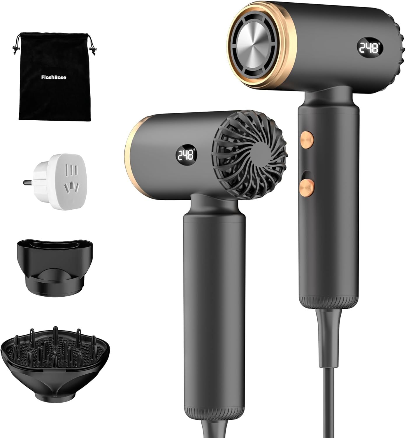 Travel Hair Dryer, Dual Voltage Mini Ionic Blow Dryer for Fast Drying, Compact Lightweight Hair Dryer with Magnetic Diffuser for Home & Travel, Portable Hairdryer International 110-240V (Black)