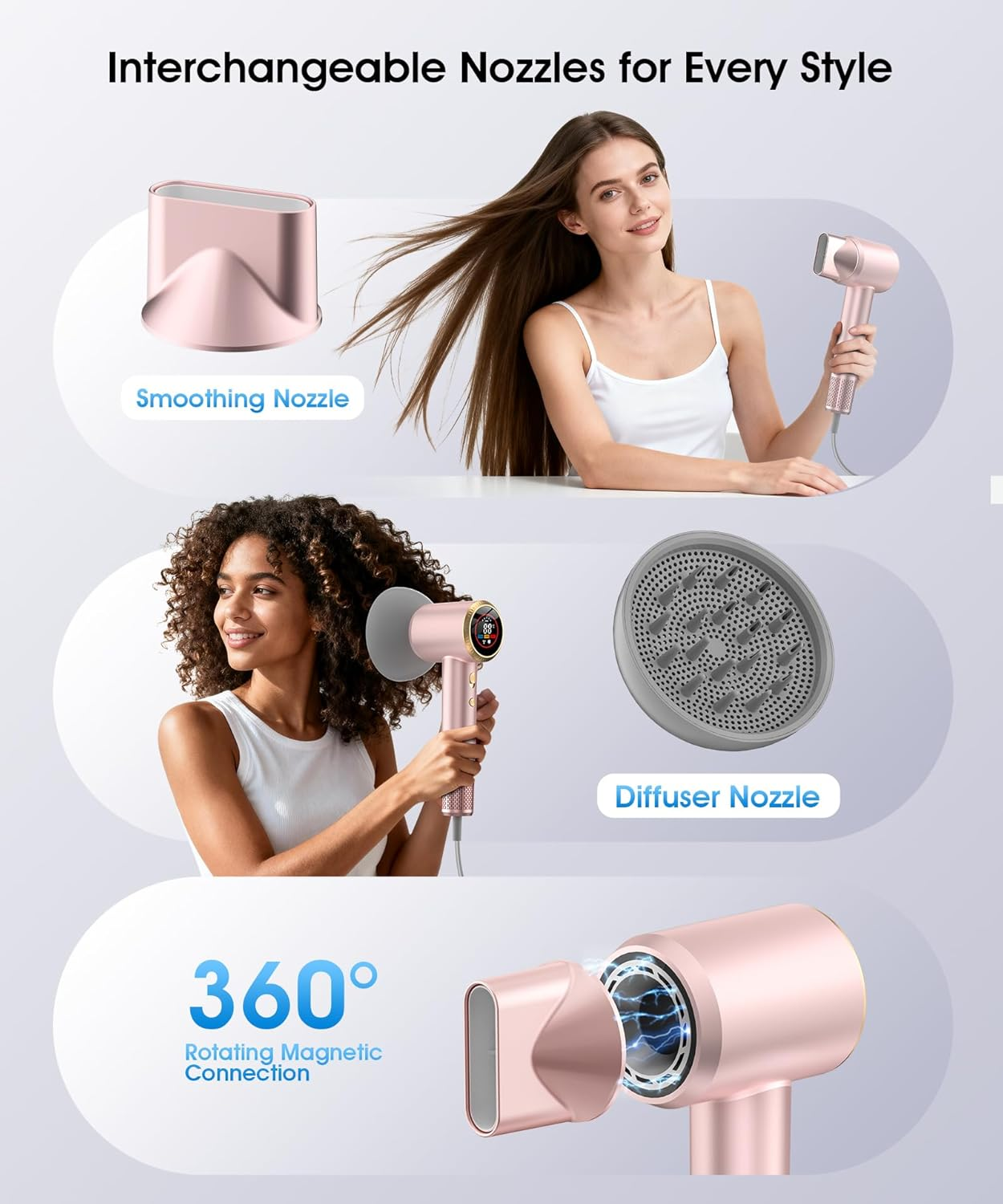 Hair Dryer, High-Speed Ionic Blow Dryer with Diffuser, 150,000 RPM Brushless Motor Blow Dryer for Fast Drying & 500M Negative Ionic Frizz Control, Low Noise Hair Dryers for Women Home Travel Salon