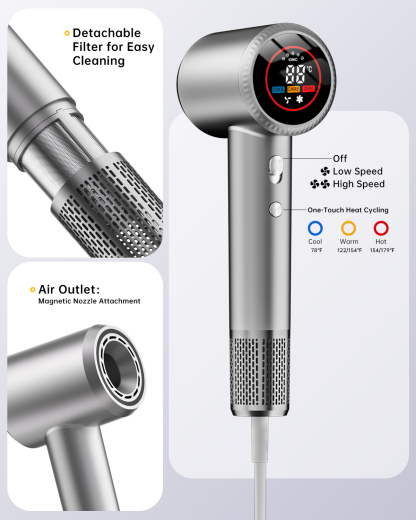 Professional Hair Dryer with Diffuser, 150,000 RPM High-Speed for Fast Drying, 1500W Ionic (Frizz Control), Low Noise, Magnetic Nozzles – Pink