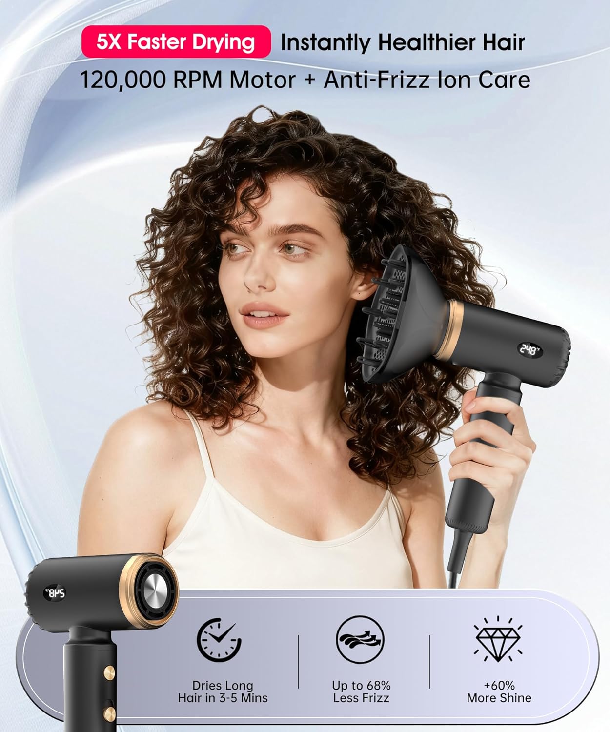 Travel Hair Dryer, Dual Voltage Mini Ionic Blow Dryer for Fast Drying, Compact Lightweight Hair Dryer with Magnetic Diffuser for Home & Travel, Portable Hairdryer International 110-240V (Black)