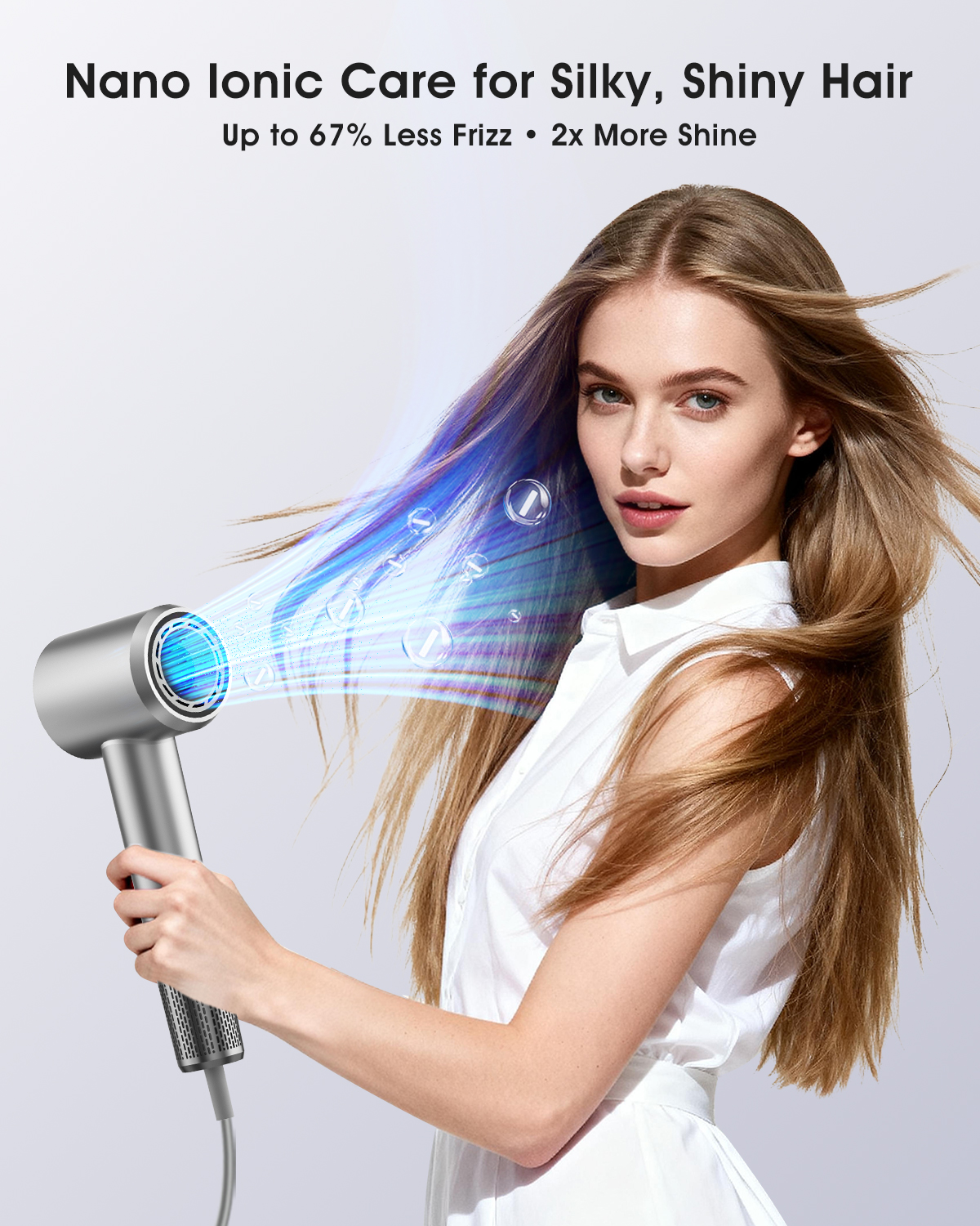 Professional Hair Dryer with Diffuser, 150,000 RPM High-Speed for Fast Drying, 1500W Ionic (Frizz Control), Low Noise, Magnetic Nozzles – Pink