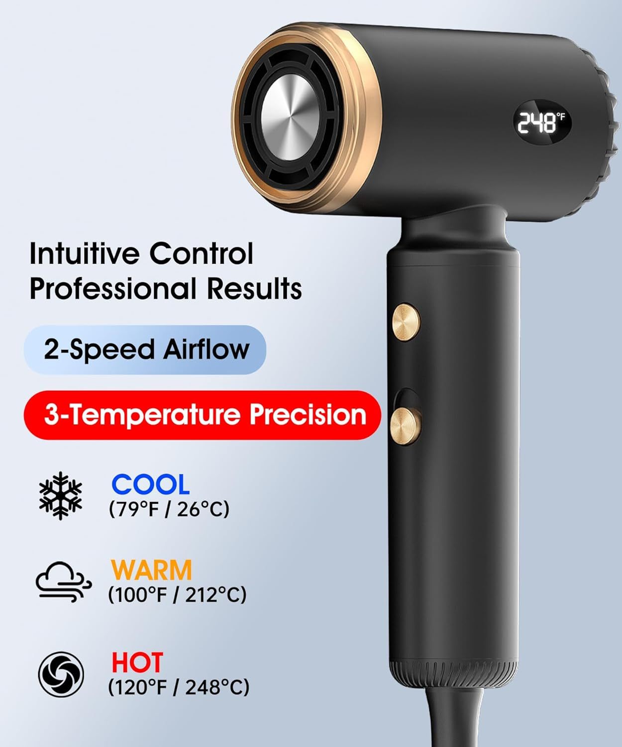 Travel Hair Dryer, Dual Voltage Mini Ionic Blow Dryer for Fast Drying, Compact Lightweight Hair Dryer with Magnetic Diffuser for Home & Travel, Portable Hairdryer International 110-240V (Black)