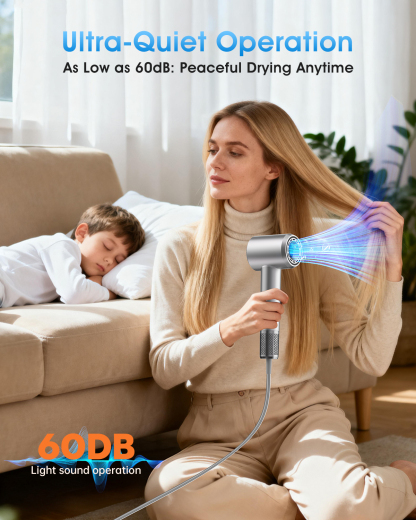 Professional Hair Dryer with Diffuser, 150,000 RPM High-Speed for Fast Drying, 1500W Ionic (Frizz Control), Low Noise, Magnetic Nozzles – Pink